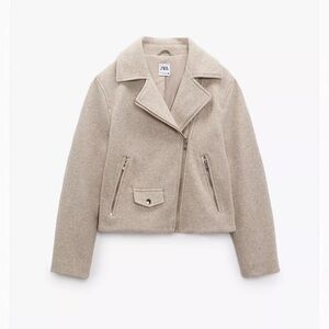 Zara Women's Beige Wool Bomber Jacket